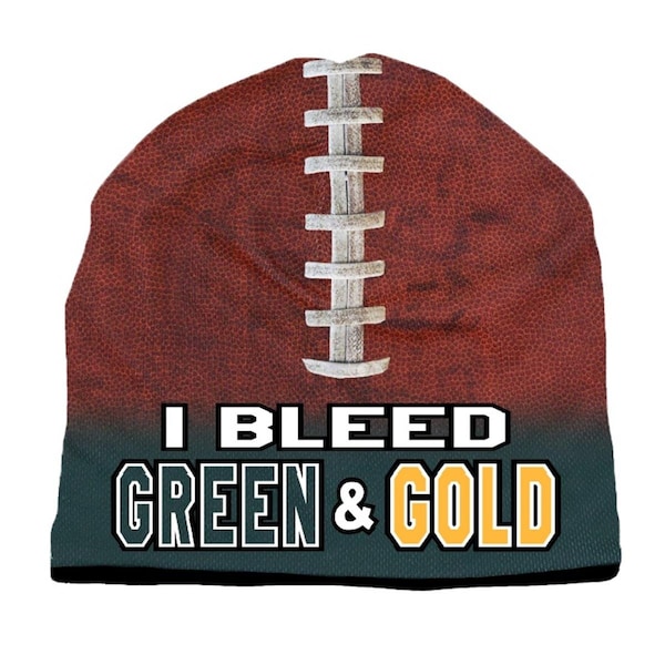 American Mills Beanie I Bleed Style Sublimated Football Forest Green and Gold Design 1122702524 - main